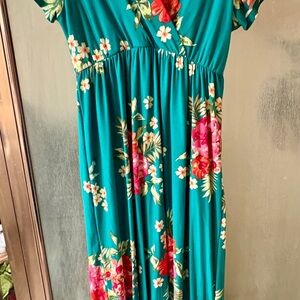 Mother Bee Maternity Floral Teal Dress